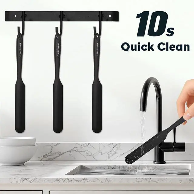Alt view image 7 of 7 - 3pcs Silicone Jar Spatulas 10in Long Skinny Heat-Resistant, Narrow Spatula Set for Scraping Peanut Butter, Sourdough, Jam in Small Containers, Blenders & Baking (Black)