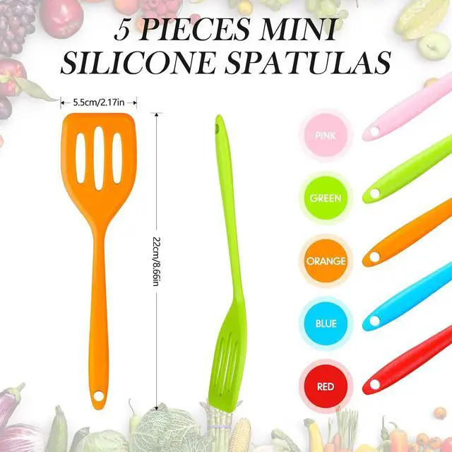 Alt view image 2 of 6 - 5 Pack Small Silicone Slotted Spatula Turner for Cooking Baking