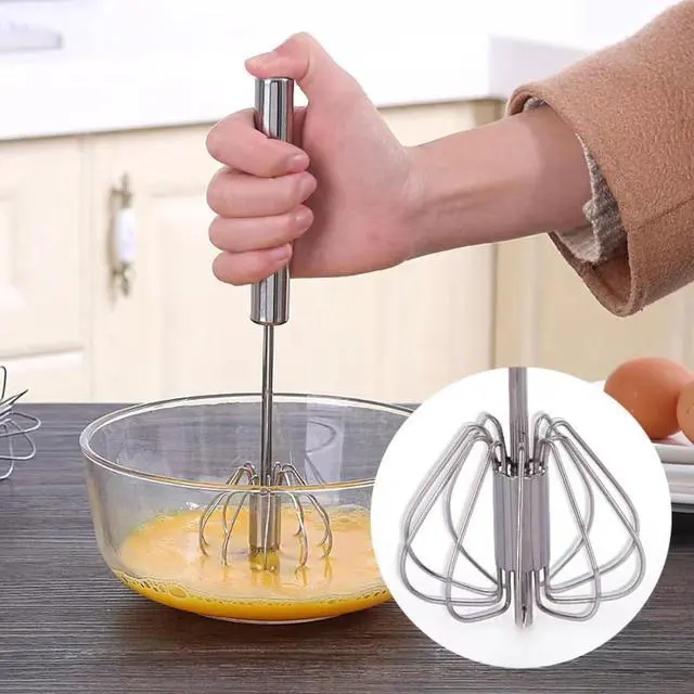 Alt view image 2 of 7 - Semi-automatic Whisk, Stainless Steel Egg Beater, Versatile Milk Frother, Hand Push Rotary Whisks Mixer Stirrer for Blending, Whisking, Beating & Stirring (Silver 12+14in)