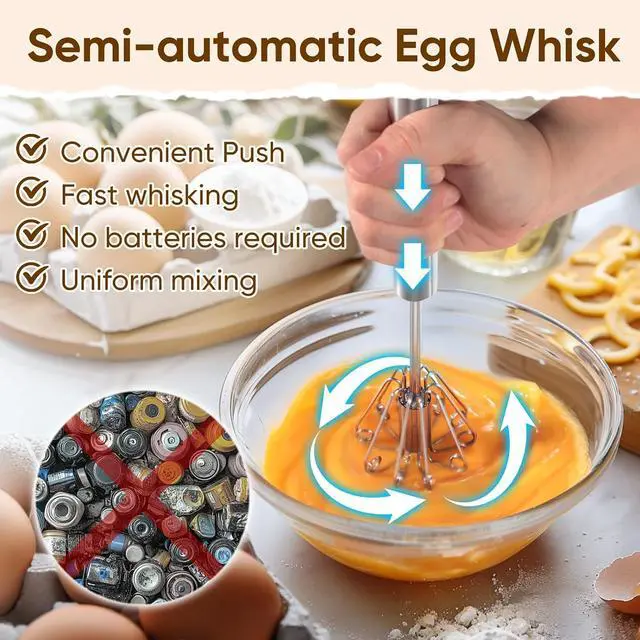 Alt view image 3 of 7 - Whizzy Whisk, Stainless Steel Egg Whisk, Hand Push Rotary Whisk Blender, Versatile Milk Frother, Hand Push Mixer Stirrer for Blending, Whisking, Beating & Stirring (12in)
