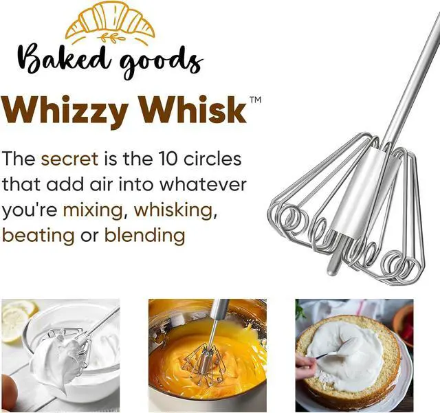 Alt view image 4 of 7 - Whizzy Whisk, Stainless Steel Egg Whisk, Hand Push Rotary Whisk Blender, Versatile Milk Frother, Hand Push Mixer Stirrer for Blending, Whisking, Beating & Stirring (12in)