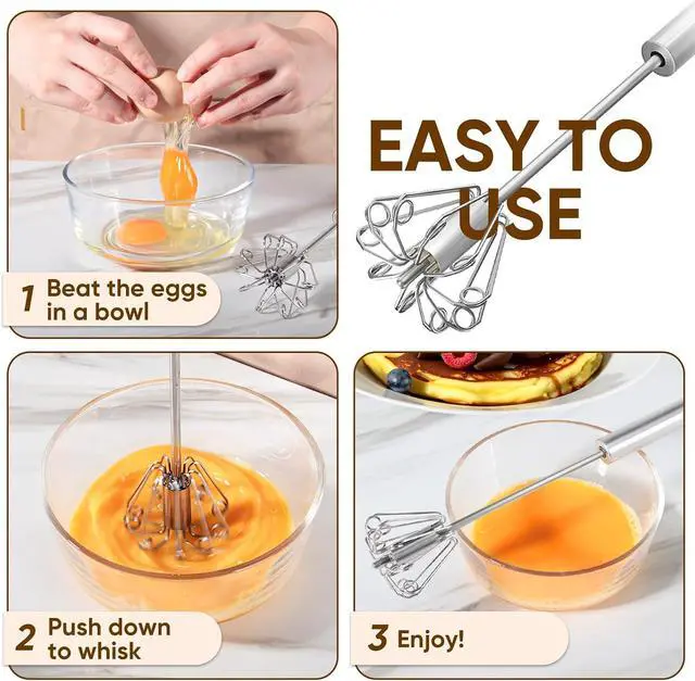 Alt view image 5 of 7 - Whizzy Whisk, Stainless Steel Egg Whisk, Hand Push Rotary Whisk Blender, Versatile Milk Frother, Hand Push Mixer Stirrer for Blending, Whisking, Beating & Stirring (12in)