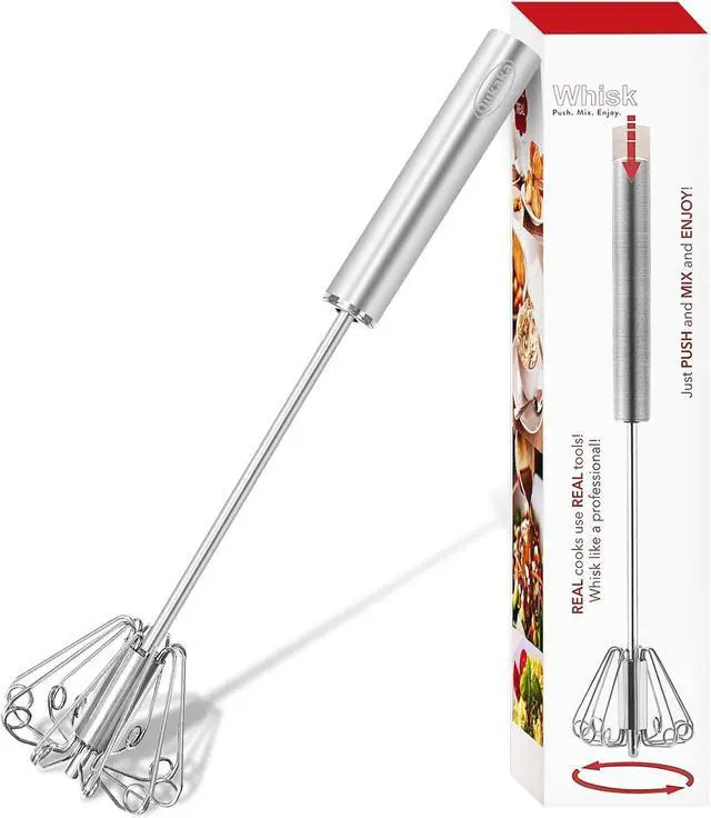 Main image of Qukaka Hand mixer egg beater,stainless steel semi automatic whisk,egg spinner,wisking tool,whipped cream dispenser,easy whisks for cooking,Beating&Stirring(12in)