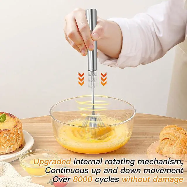 Alt view image 2 of 7 - Qukaka Hand mixer egg beater,stainless steel semi automatic whisk,egg spinner,wisking tool,whipped cream dispenser,easy whisks for cooking,Beating&Stirring(12in)