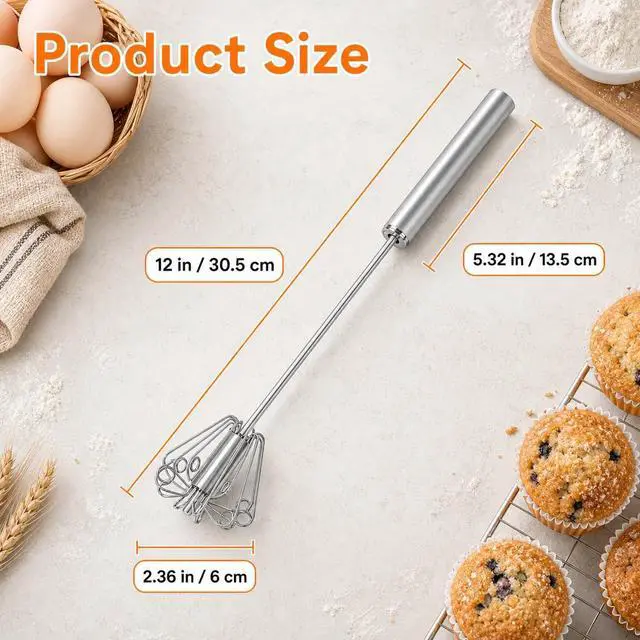 Alt view image 5 of 7 - Qukaka Hand mixer egg beater,stainless steel semi automatic whisk,egg spinner,wisking tool,whipped cream dispenser,easy whisks for cooking,Beating&Stirring(12in)