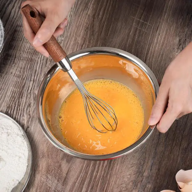Alt view image 5 of 7 - Whisk for Cooking,Stainless Steel Wire Wooden Handle Kitchen Multi Function Non Stick Balloon Whisk Egg Beater for Blending Whisking Beating Frothing Stirring Batters (11"L x 2.1"W)