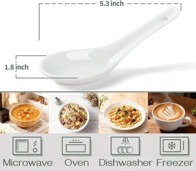 Alt view image 2 of 6 - Soup Spoons Set of 6, Asian Ceramic Soup Spoons 5.3" Ramen Spoons
