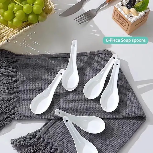 Alt view image 4 of 6 - Soup Spoons Set of 6, Asian Ceramic Soup Spoons 5.3" Ramen Spoons