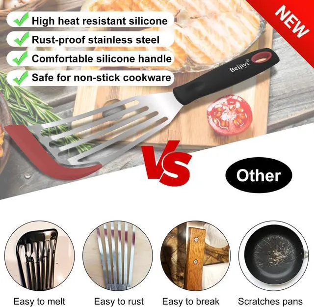 Alt view image 3 of 6 - Beijiyi 2-Piece Silicone Fish Spatula for Nonstick Cookware, Heat Resistant