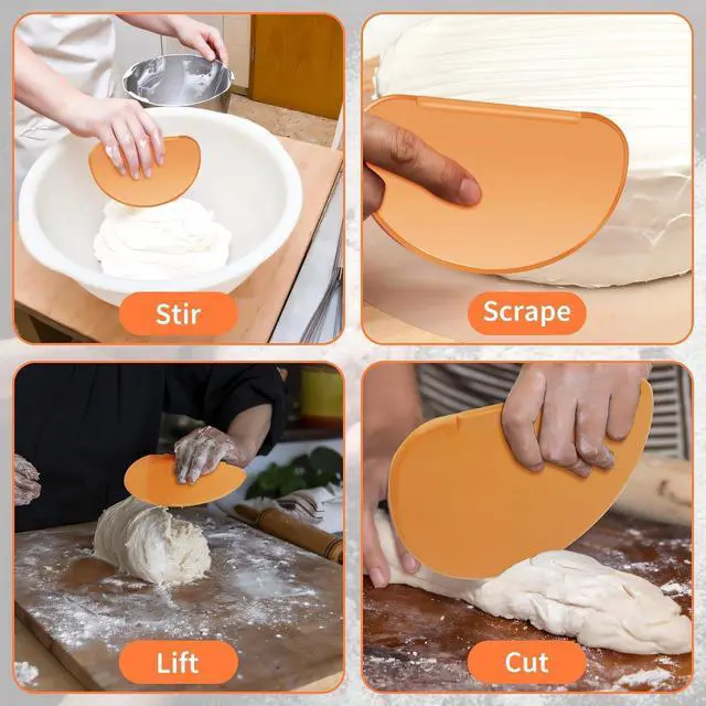 Alt view image 5 of 6 - Bowl Scraper 2PCS Silicone Bread Dough Scraper Bowl Spatula Curved Edge Flexible Bowl Scraper for Baking Food Scraper for Sourdough Bread Proofing Basket Pastry Cutter Tool, Orange
