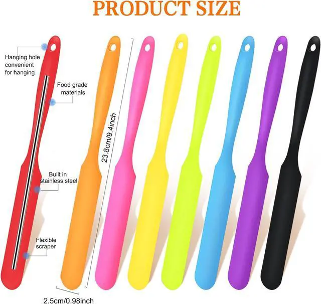 Alt view image 2 of 7 - 8pcs Jar Spatula,Silicone Jar Scraper with Long Handle,Jam Spreader Cake Cream Butter Spatulas, Kitchen Must Have Small Silicone Spatula, Jar Blender Waxing Sticks Large with Slant for Hard Wax