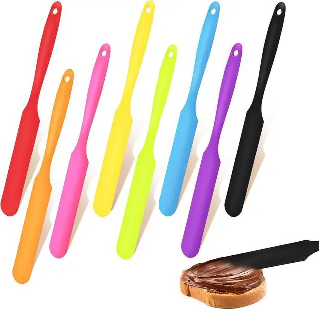 Main image of 8pcs Jar Spatula,Silicone Jar Scraper with Long Handle,Jam Spreader Cake Cream Butter Spatulas, Kitchen Must Have Small Silicone Spatula, Jar Blender Waxing Sticks Large with Slant for Hard Wax