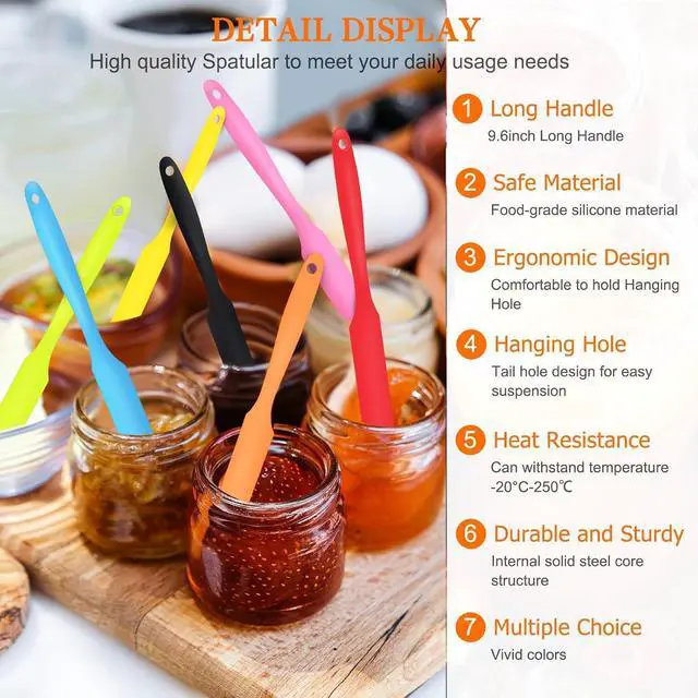 Alt view image 3 of 7 - 8pcs Jar Spatula,Silicone Jar Scraper with Long Handle,Jam Spreader Cake Cream Butter Spatulas, Kitchen Must Have Small Silicone Spatula, Jar Blender Waxing Sticks Large with Slant for Hard Wax