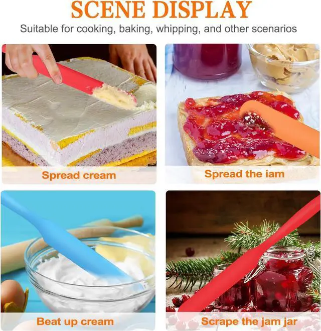 Alt view image 4 of 7 - 8pcs Jar Spatula,Silicone Jar Scraper with Long Handle,Jam Spreader Cake Cream Butter Spatulas, Kitchen Must Have Small Silicone Spatula, Jar Blender Waxing Sticks Large with Slant for Hard Wax
