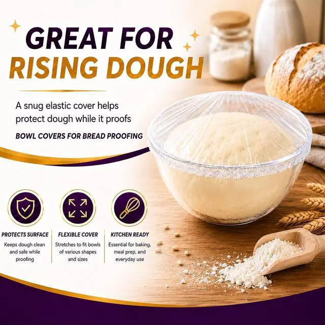 Alt view image 5 of 7 - Lagincig 100Pcs Bowl Covers for Bread Proofing - Large Plastic Wrap for Food Sourdough Baking Bread Rising Elastic Reusable Plate Covers Outdoor Indoor Picnic Food Fresh Keeping Bags