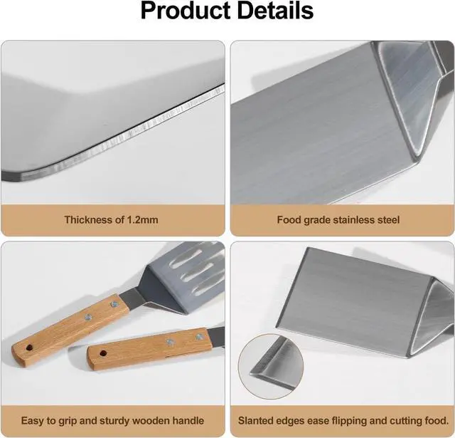 Alt view image 5 of 6 - Stainless Steel Spatula Set, 2 Pcs Metal Spatulas for Kitchen Use, Professional Metal Spatula for Cast Iron Skillet with Wooden Handle, Ideal Choice for Making Desserts, Pancakes, Eggs, and BBQ
