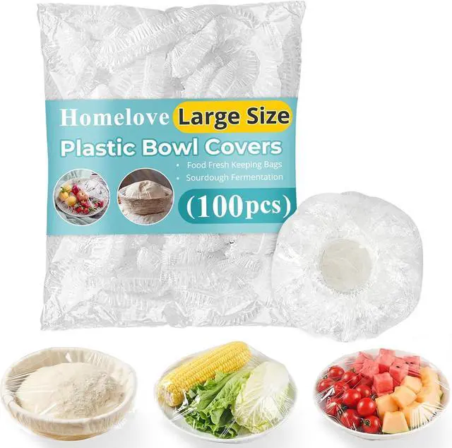 Main image of Homelove 100pcs Bowl Covers Bread Proofing - Large Plastic Wrap for Food Sourdough Bread Baking Rising Elastic Reusable Plate Covers Outdoor Food Fresh Keeping Bags Shower Cap Hair Deep Conditioning