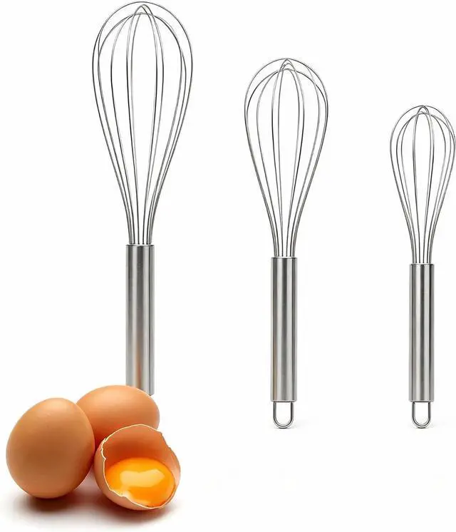Main image of Stainless Steel Whisk Set, 3 Sizes (8", 10", 12") Kitchen Whisks for Cooking, Balloon Wire Whisk for Mixing, Whisking, Beating, Blending, Egg Beater, Baking, Whipping Cream, Frothing Milk