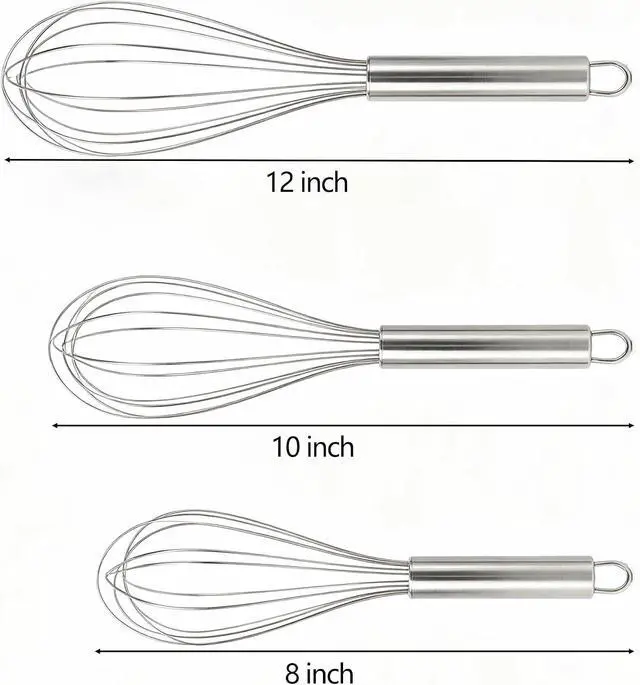Alt view image 6 of 7 - Stainless Steel Whisk Set, 3 Sizes (8", 10", 12") Kitchen Whisks for Cooking, Balloon Wire Whisk for Mixing, Whisking, Beating, Blending, Egg Beater, Baking, Whipping Cream, Frothing Milk
