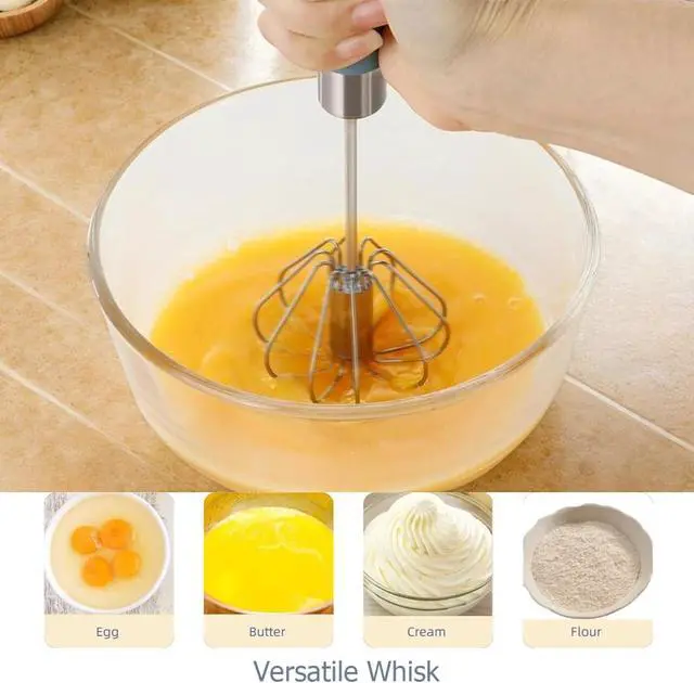 Alt view image 4 of 7 - 2 Pack Semi Automatic Whisk, Stainless Steel Mini Hand Push Whisks for Cooking, Easy to Use Hand Mixer Egg Beater Wisking Tool for Cooking, Whisking, Beating, Stirring