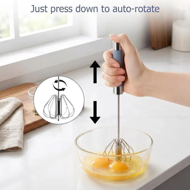 Alt view image 5 of 7 - 2 Pack Semi Automatic Whisk, Stainless Steel Mini Hand Push Whisks for Cooking, Easy to Use Hand Mixer Egg Beater Wisking Tool for Cooking, Whisking, Beating, Stirring