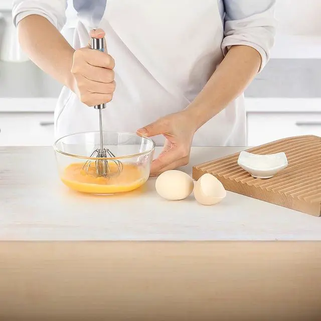 Alt view image 6 of 7 - 2 Pack Semi Automatic Whisk, Stainless Steel Mini Hand Push Whisks for Cooking, Easy to Use Hand Mixer Egg Beater Wisking Tool for Cooking, Whisking, Beating, Stirring