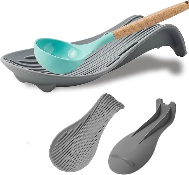 Main image of "Deck Chair" Spoon Rest, Silicone Utensil Holder for Stove, Gray