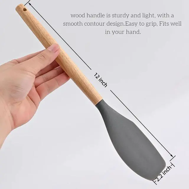 Alt view image 2 of 5 - LorisArm Large Wooden Handle Spatula Set, 12" Rubber Spatula 4-Pack Nonstick Silicone Spatulas for Baking Cooking and Mixing, Jar Scraper (Grey, Green, White, Black).