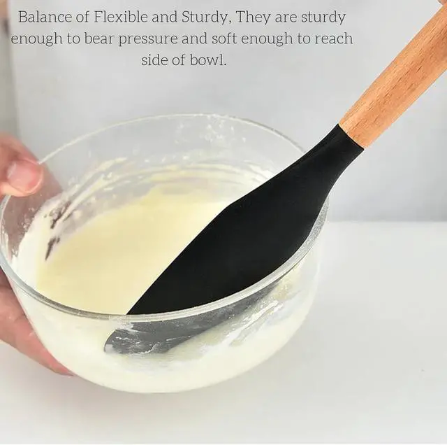 Alt view image 3 of 5 - LorisArm Large Wooden Handle Spatula Set, 12" Rubber Spatula 4-Pack Nonstick Silicone Spatulas for Baking Cooking and Mixing, Jar Scraper (Grey, Green, White, Black).