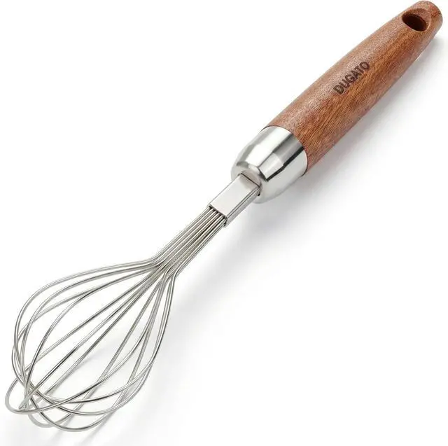 Main image of DUGATO Mini Egg Whisk 10 in, Stainless Steel with Wood Handle