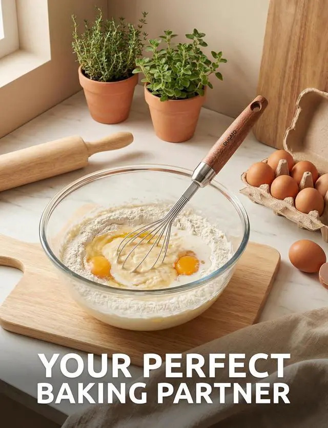Alt view image 2 of 7 - DUGATO Mini Egg Whisk 10 in, Stainless Steel with Wood Handle