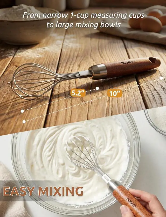 Alt view image 3 of 7 - DUGATO Mini Egg Whisk 10 in, Stainless Steel with Wood Handle