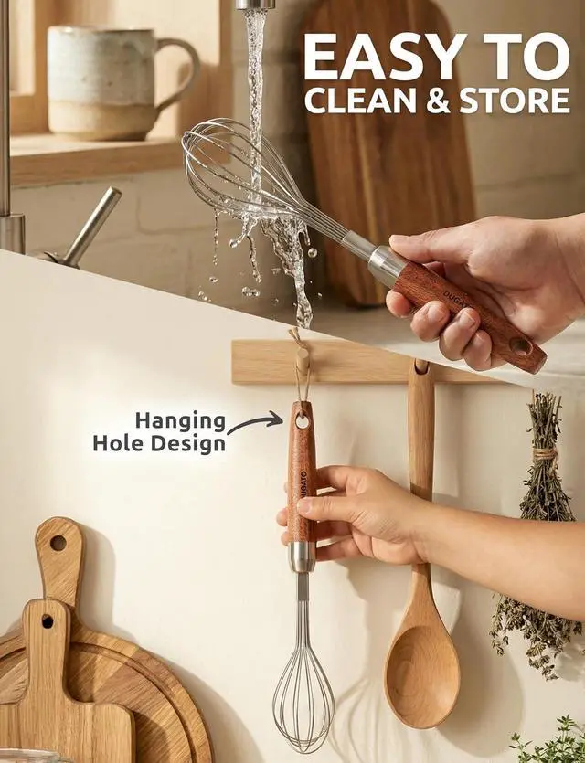 Alt view image 5 of 7 - DUGATO Mini Egg Whisk 10 in, Stainless Steel with Wood Handle
