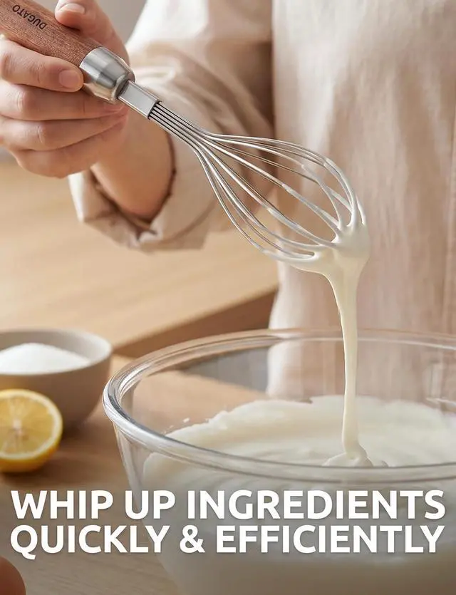 Alt view image 6 of 7 - DUGATO Mini Egg Whisk 10 in, Stainless Steel with Wood Handle