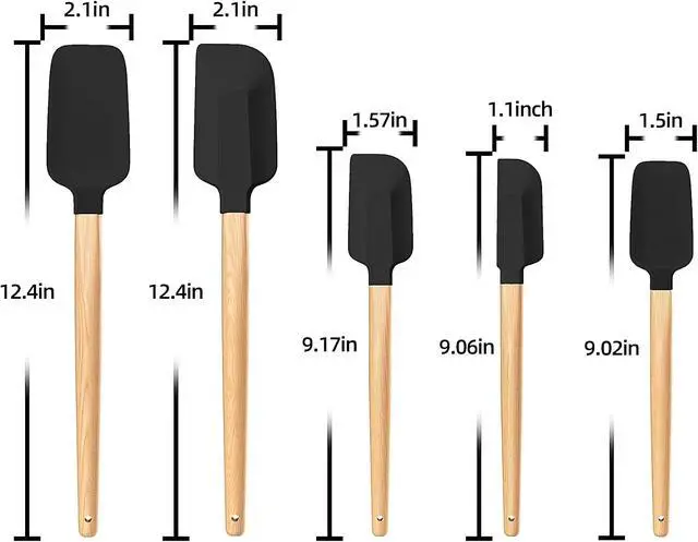 Alt view image 6 of 7 - Wooden Handle Silicone Rubber Spatula Set 5 Piece for Kitchen Baking, Jars,Cooking, and Mixing High Heat Resistant Non Stick Dishwasher Safe BPA-Free (Black)