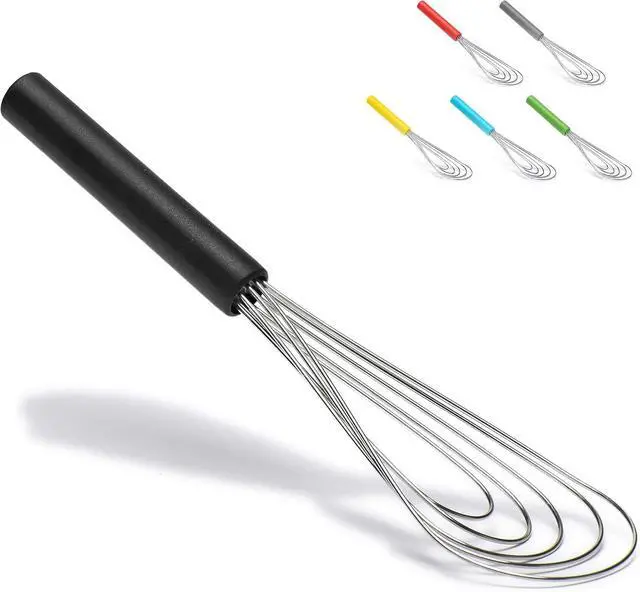 Main image of Flat Whisk Silicone Handle Non Slip 10" - 5 Wires Whisk with 10 Heads for Kitchen Cooking Color by Jell-Cell (Black)