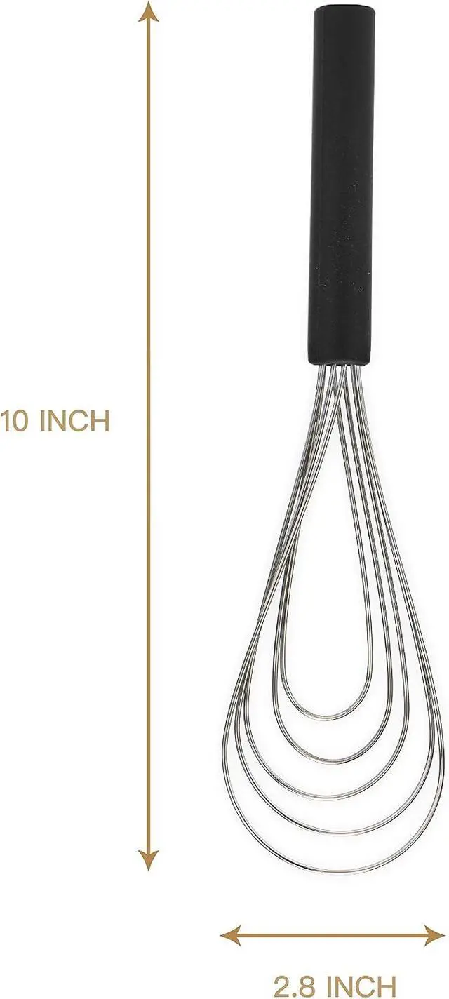 Alt view image 3 of 6 - Flat Whisk Silicone Handle Non Slip 10" - 5 Wires Whisk with 10 Heads for Kitchen Cooking Color by Jell-Cell (Black)
