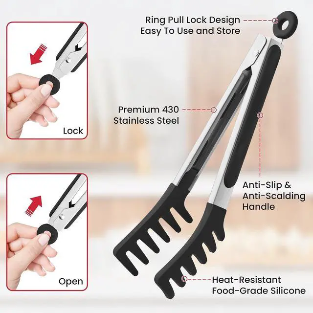 Alt view image 4 of 7 - Pasta Tong Spaghetti Tongs, 9-Inch Heat Resistant Silicone Pasta Tongs