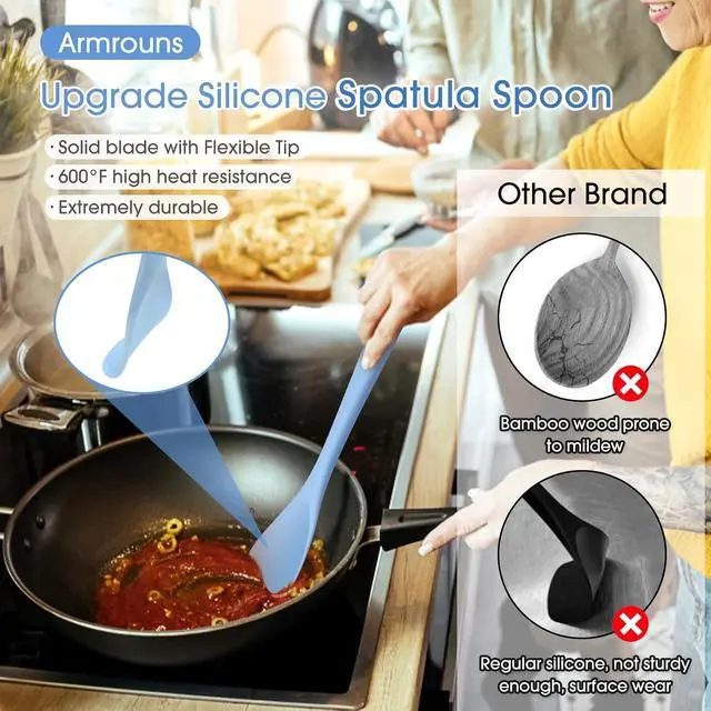 Alt view image 2 of 6 - Silicone Spatula Spoon 2-Pack, Rubber Spoonula set Heat Resistant, Cooking Spoon spatula turner Seamless Non-Stick Scrapers for Baking Mixing.