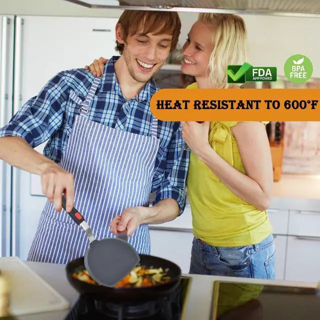 Alt view image 3 of 7 - Silicone Pancake Spatula, Wide Silicone Spatula Turner with Lengthened Handle, 600°F Heat Resistant Cooking Spatulas for Nonstick Cookware, Large Flexible Kitchen Utensils BPA Free (Pancake Spatula)