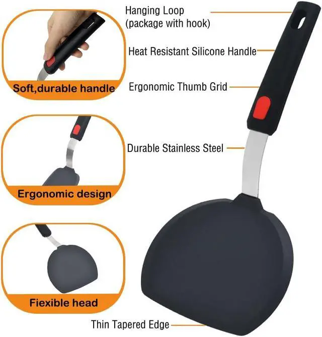 Alt view image 4 of 7 - Silicone Pancake Spatula, Wide Silicone Spatula Turner with Lengthened Handle, 600°F Heat Resistant Cooking Spatulas for Nonstick Cookware, Large Flexible Kitchen Utensils BPA Free (Pancake Spatula)
