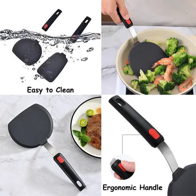 Alt view image 6 of 7 - Silicone Pancake Spatula, Wide Silicone Spatula Turner with Lengthened Handle, 600°F Heat Resistant Cooking Spatulas for Nonstick Cookware, Large Flexible Kitchen Utensils BPA Free (Pancake Spatula)