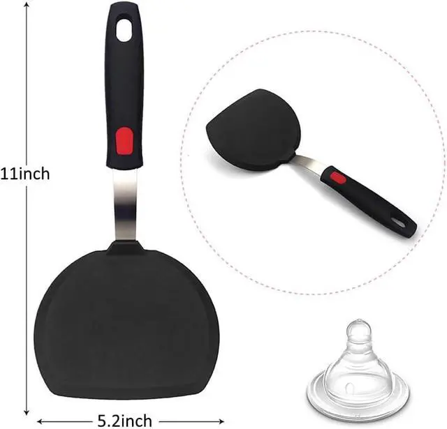 Alt view image 7 of 7 - Silicone Pancake Spatula, Wide Silicone Spatula Turner with Lengthened Handle, 600°F Heat Resistant Cooking Spatulas for Nonstick Cookware, Large Flexible Kitchen Utensils BPA Free (Pancake Spatula)