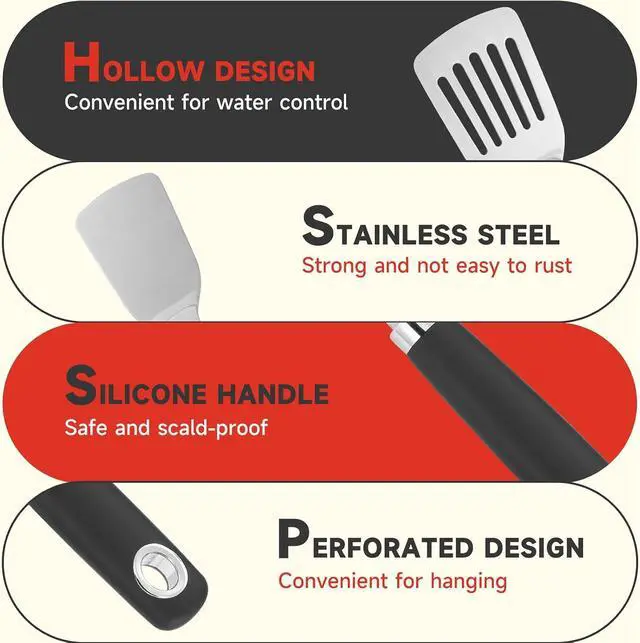 Alt view image 3 of 7 - 2 Pcs Stainless Steel Spatulas Set,14.9 Silver Slotted Turner, Solid Turner, Kitchen Cooking Utensils Set, High Heat Resistant, Grilling Frying Serving Food, Easy to Clean
