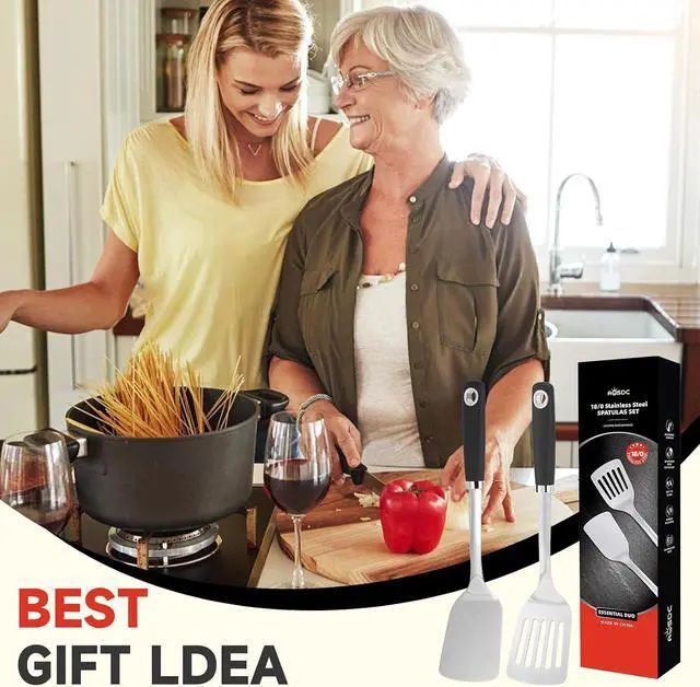 Alt view image 7 of 7 - 2 Pcs Stainless Steel Spatulas Set,14.9 Silver Slotted Turner, Solid Turner, Kitchen Cooking Utensils Set, High Heat Resistant, Grilling Frying Serving Food, Easy to Clean