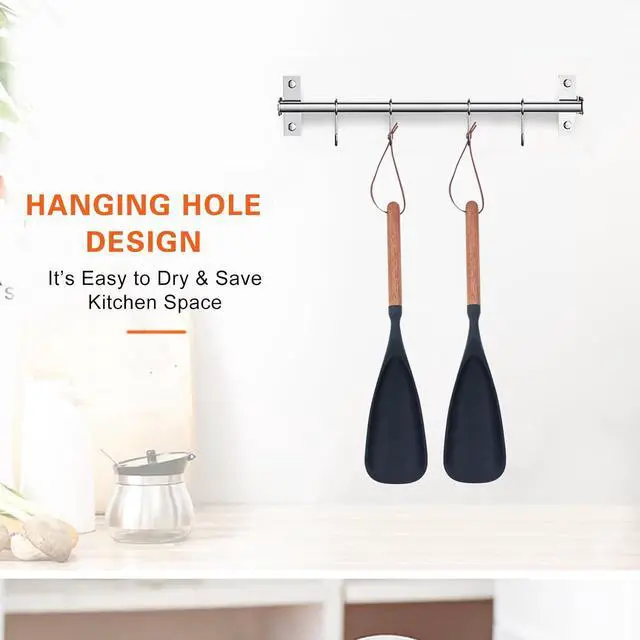 Alt view image 4 of 5 - Cooking Spoon for Nonstick Cookwares, Multifunction Spatula Spoon, Great for Both Cooking and Serving, Durable BPA-Free Matte Black Silicone, Wood Handle Spoon, Safe for Nonstick Cooking Surfaces