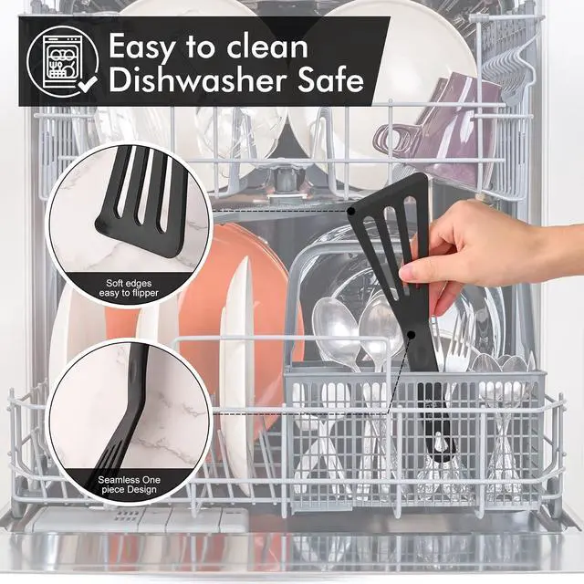 Alt view image 4 of 7 - HOTEC 600 Heat Resistant Silicone Slotted Fish Turner Spatula Set, BPA Free Flipper Cooking Spatulas, for Non Stick Cookware Dishwasher Safe, Black