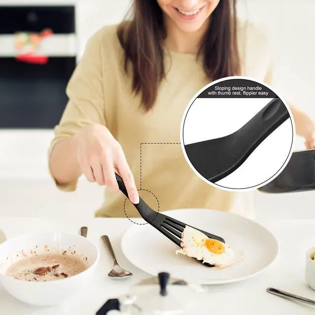 Alt view image 5 of 7 - HOTEC 600 Heat Resistant Silicone Slotted Fish Turner Spatula Set, BPA Free Flipper Cooking Spatulas, for Non Stick Cookware Dishwasher Safe, Black