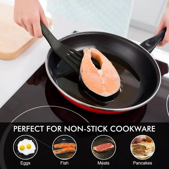 Alt view image 6 of 7 - HOTEC 600 Heat Resistant Silicone Slotted Fish Turner Spatula Set, BPA Free Flipper Cooking Spatulas, for Non Stick Cookware Dishwasher Safe, Black