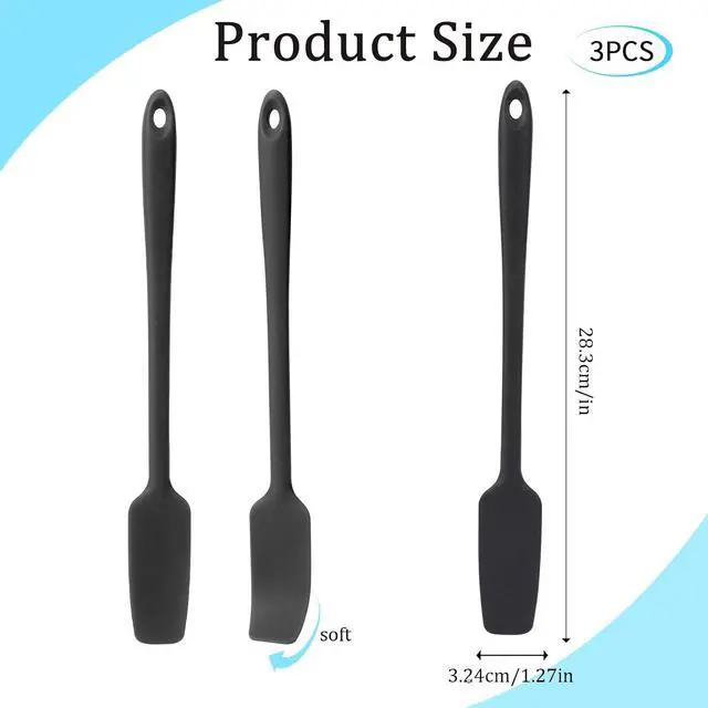 Alt view image 2 of 7 - 3 Pcs Small Spatulas Set Silicone Jar Spatulas with Long Handle Heat Resistant Non-Stick Mini Spatulas Jam Spreader Scraper Narrow Rubber Spatula for Baking and Cake Icing Kitchen Use 11 Inches
